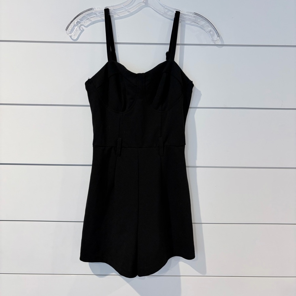 🌟2 for $10 Women’s Black Bustier Jumpsuit Romper Belt Loops Cute Goth S